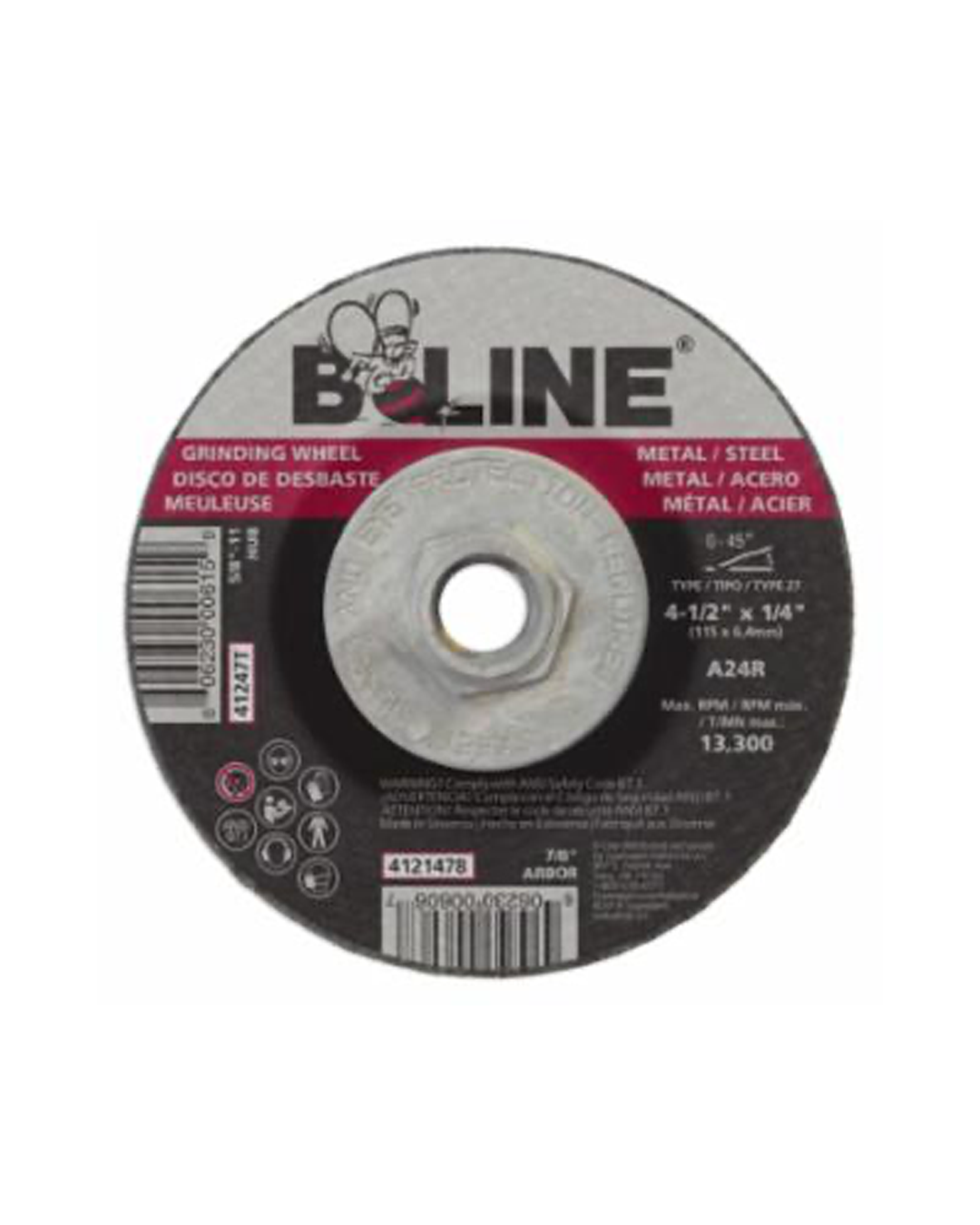 B LINE 4-1/2 X 1/4 X 5/8-11 Grinding Wheel With Threaded Hub