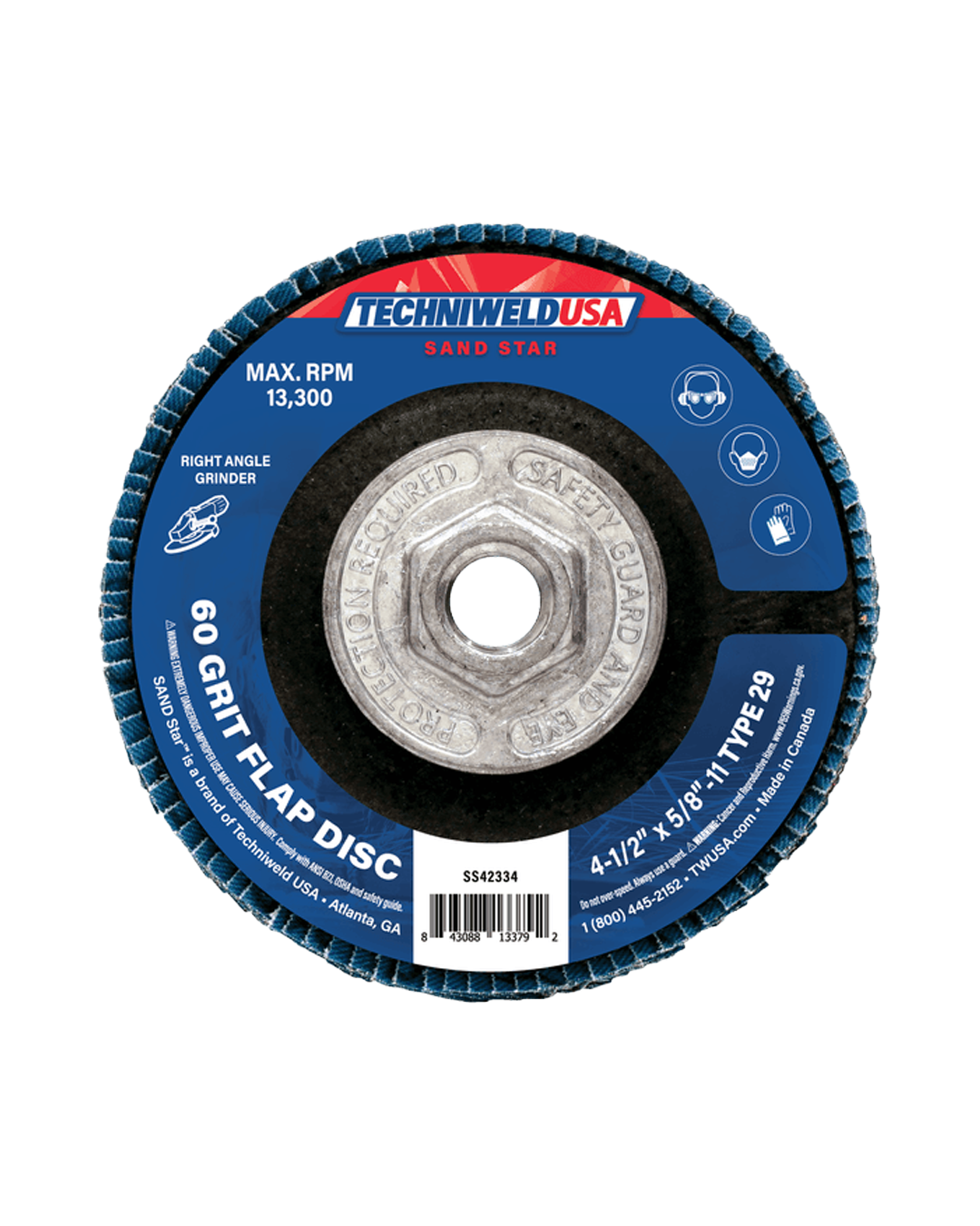 SAND STAR Flap Disc, 4-1/2 in dia, 60 Grit, 5/8 in-11, With Threaded Hub