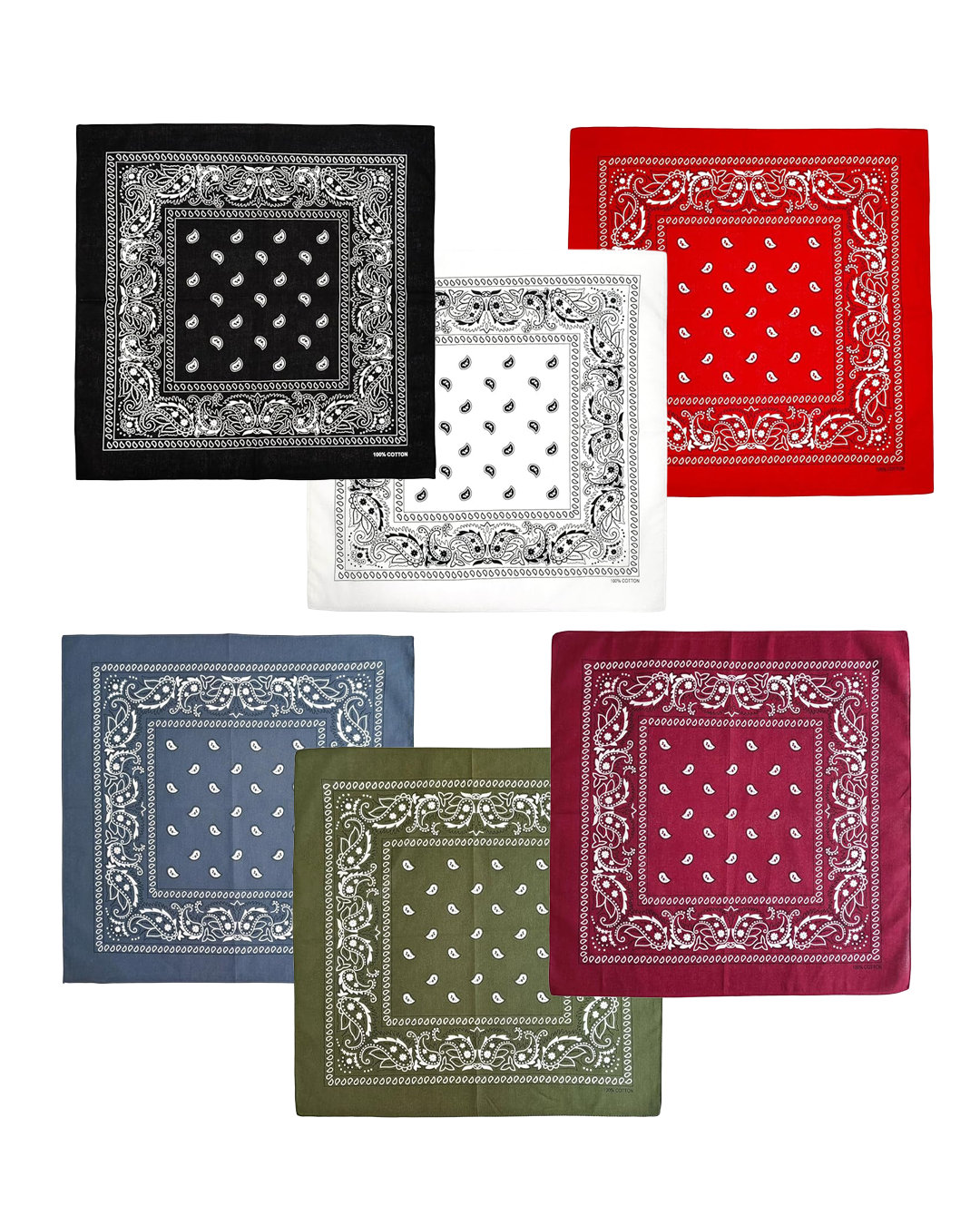 100% Cotton Bandanas, 21 x 21 inches
