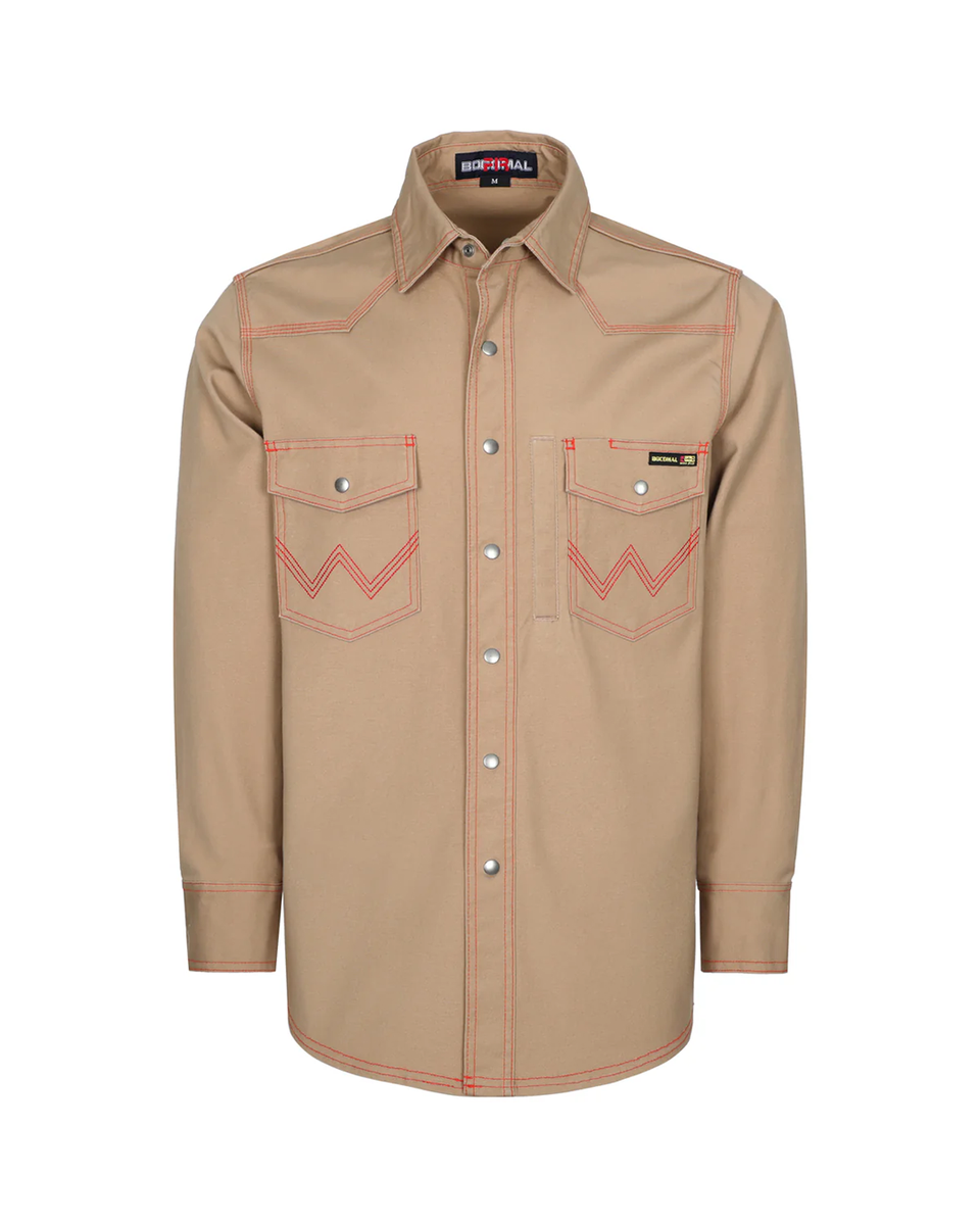 rhinestone over shirt キャメル BOCOMAL Flame Resistant (FR) Heavyweight Shirt, 98% Cotton and 2
