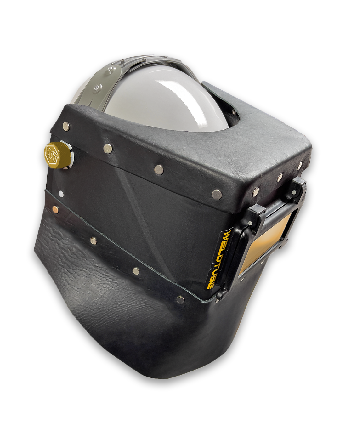 Chopped Leather Top/Bottom FUTURA Welding Helmet with Aluminum Fasteners & High Visibility HD Lens