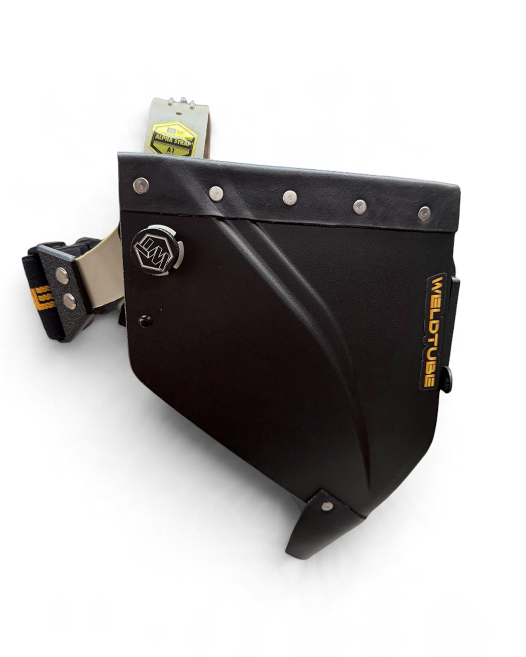 READY TO SHIP – LowPRO BLACK STAR Chopped Welding Helmet | Black Leather Top & Goatee w/Weldtube Alpha Strap