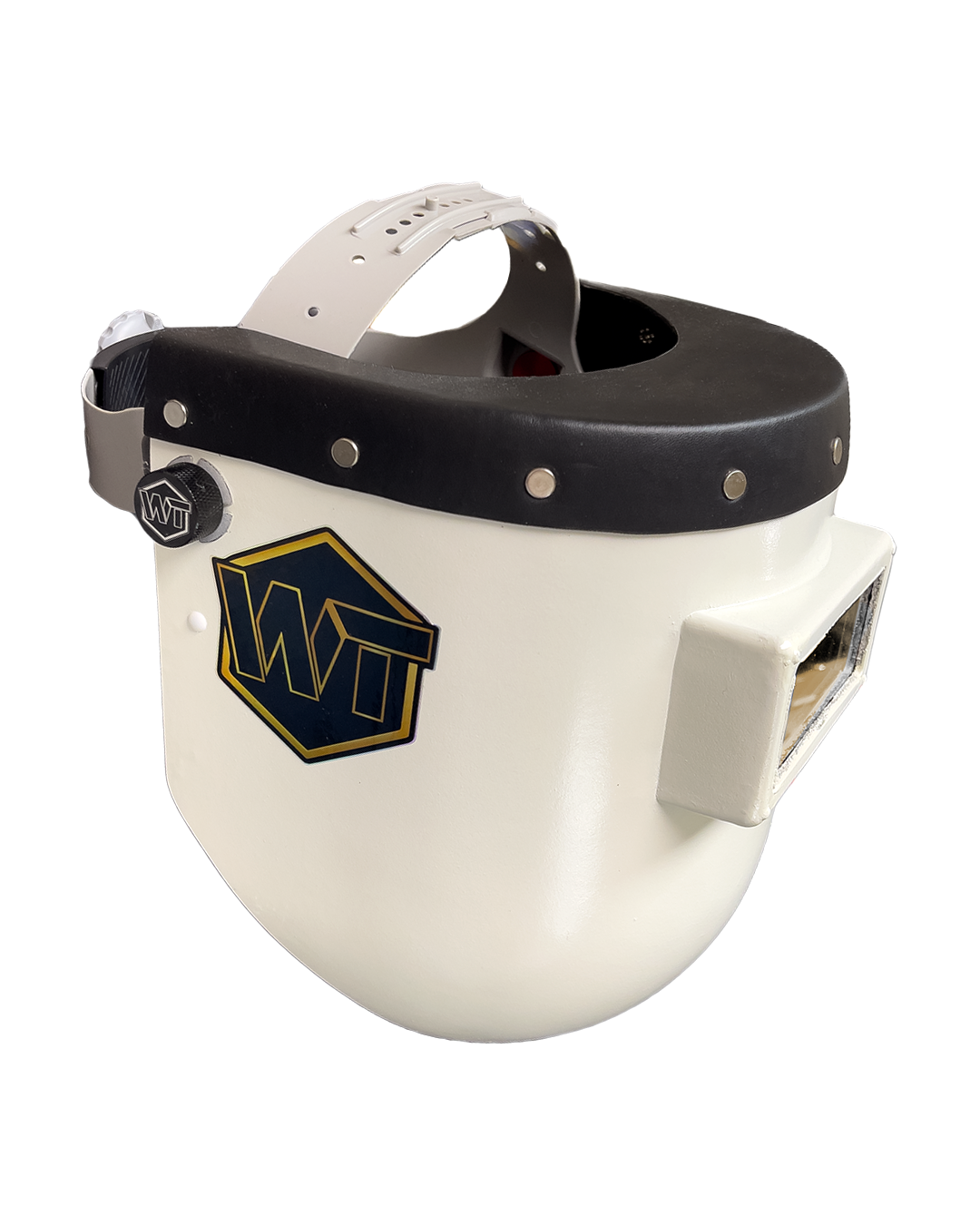 Chopped Leather Top PIPELINER Welding Helmet, MEDIUM CUT Bottom with Aluminum Fasteners & High Visibility Lens