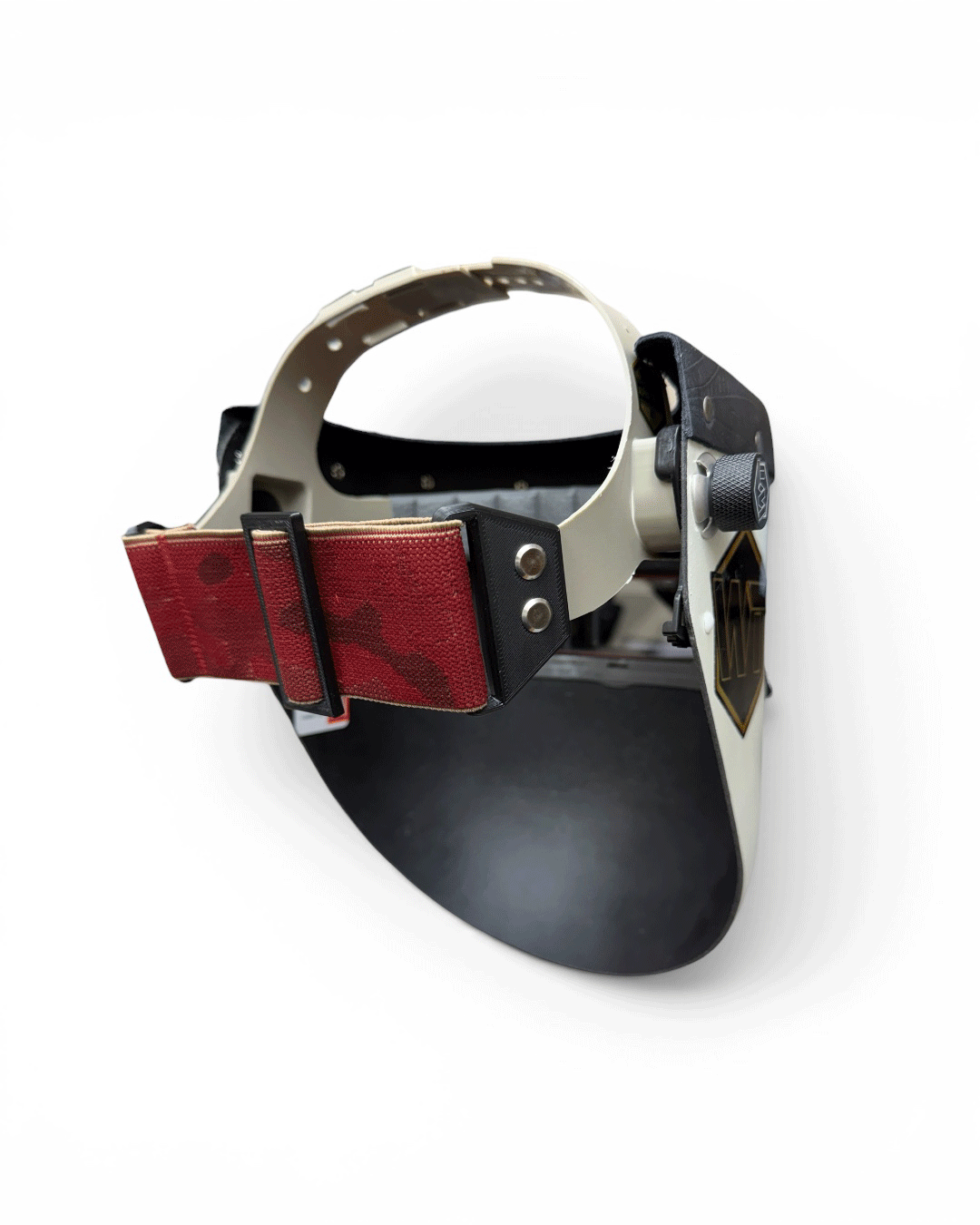 READY TO SHIP – Slim DARK NAVY F. Chopped Pipeliner Welding Helmet | Dark Navy Blue Floral Leather Top w/Alpha Strap Headgear and Flip-Front Adapter