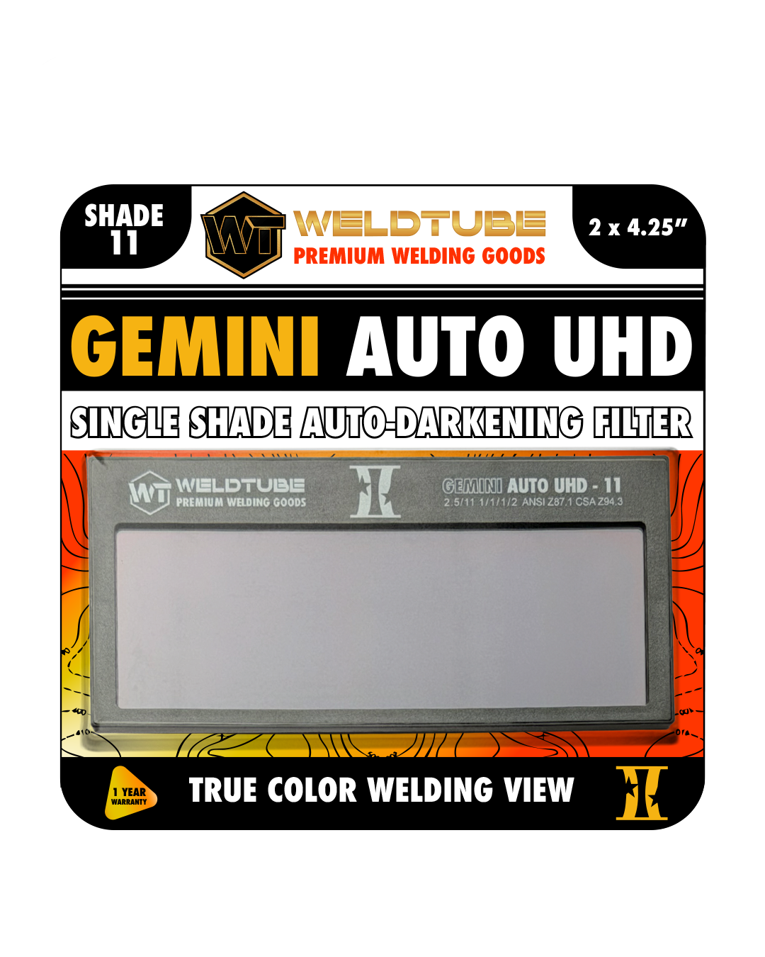 WELDTUBE Gemini Auto UHD True Color Single Shade Auto-Darkening Filter