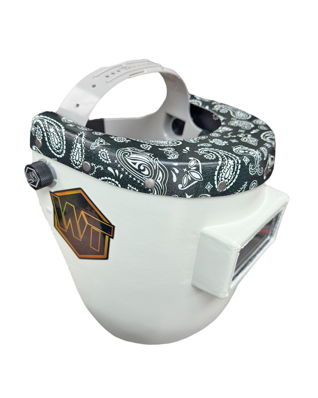 Chopped Leather Top PIPELINER Welding Helmet, SLIM CUT Bottom with Aluminum Fasteners & High Visibility HD Lens