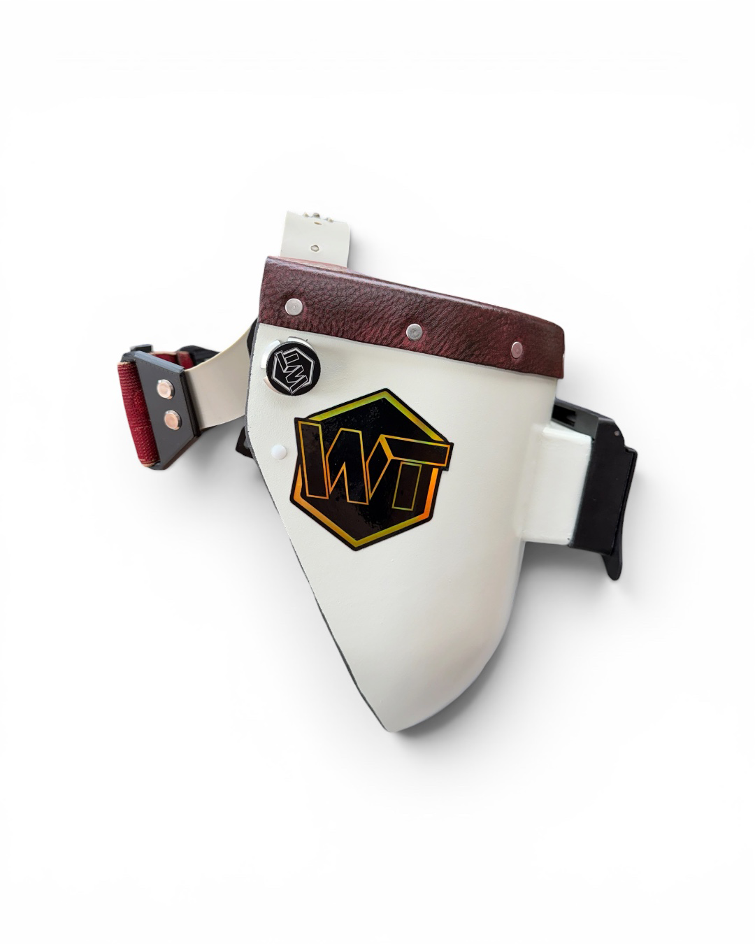 READY TO SHIP – Slim OxBLOOD F. Chopped Pipeliner Welding Helmet | Oxblood Leather Top w/Alpha Strap Headgear and Flip-Front Adapter