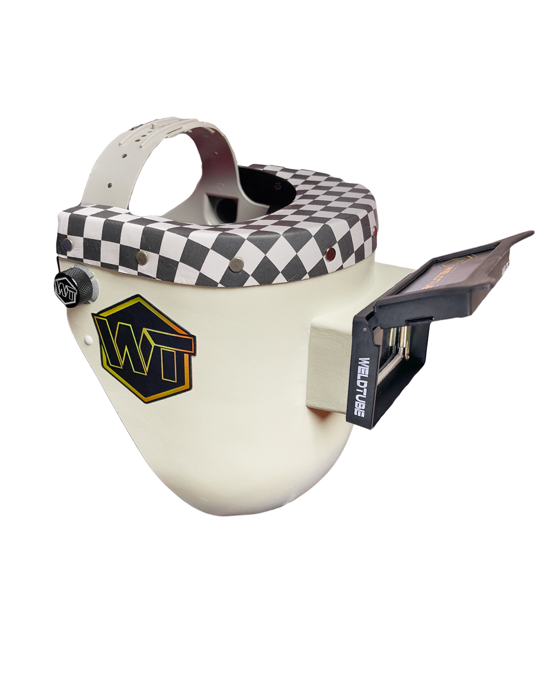 Chopped Leather Top PIPELINER Welding Helmet, SLIM CUT Bottom with Aluminum Fasteners & High Visibility HD Lens