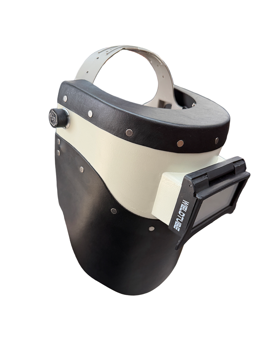 READY TO SHIP – Chopped Leather PIPELINER Welding Helmet | Black Top & Bottom