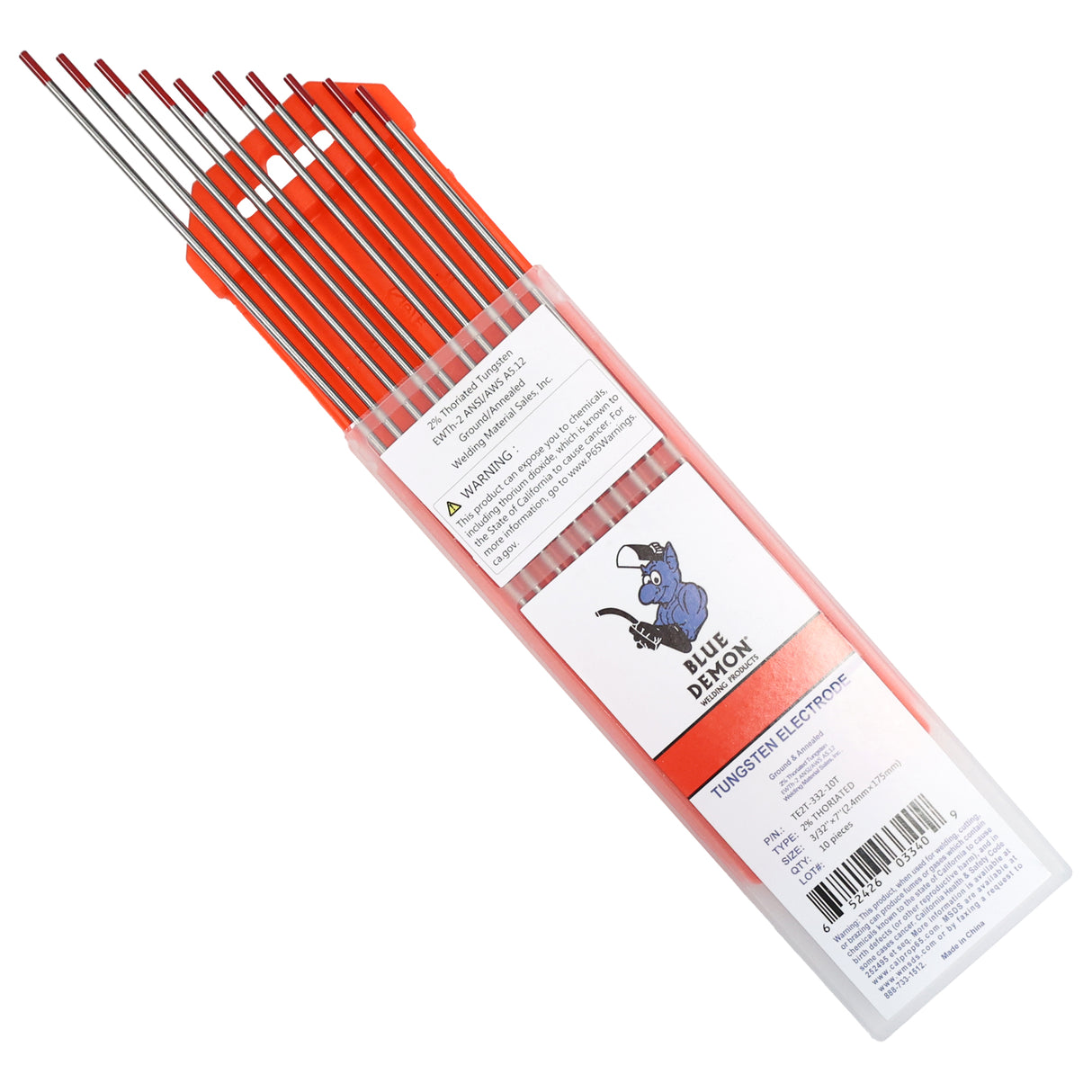 BLUE DEMON 2% Thoriated Tungsten, 1/8 in x 7 in, 10 PK