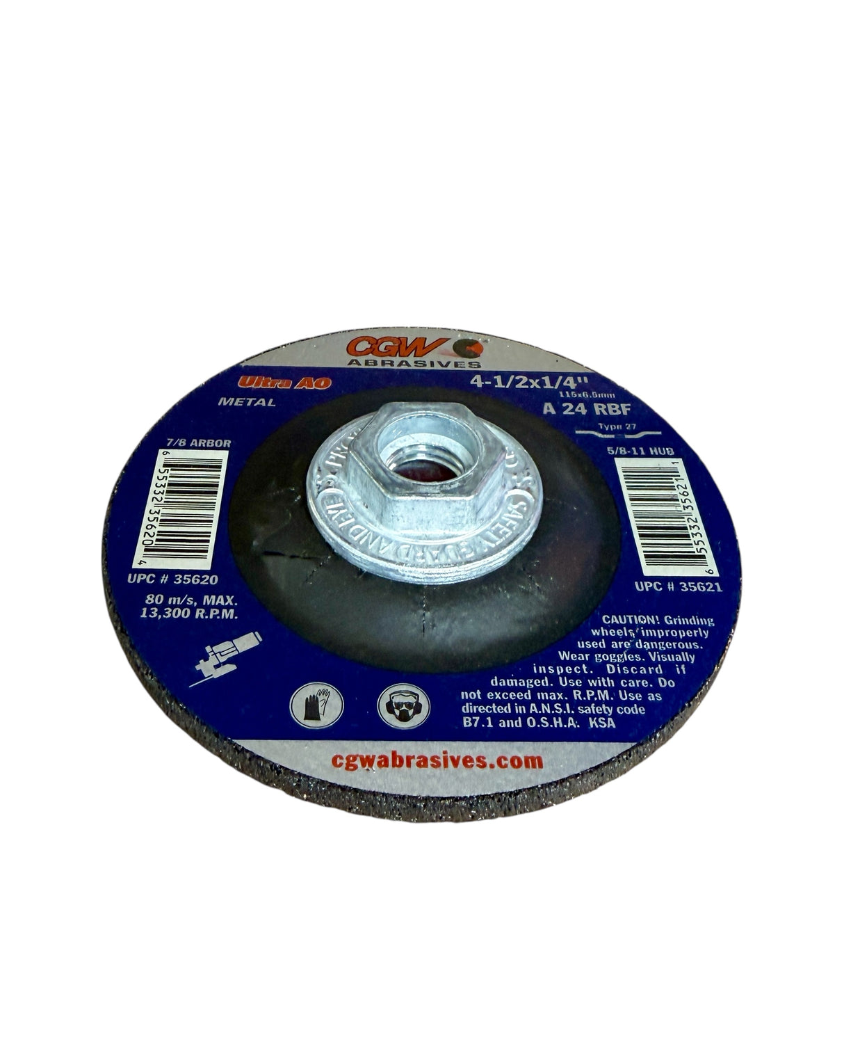 CGW ABRASIVES 4-1/2 X 1/4 X 5/8-11 Grinding Wheel With Threaded Hub