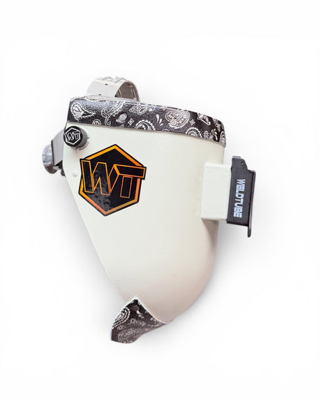 Chopped Leather Top PIPELINER Welding Helmet, SLIM CUT Bottom with GOATEE BIB, Aluminum Fasteners & High Visibility Lens