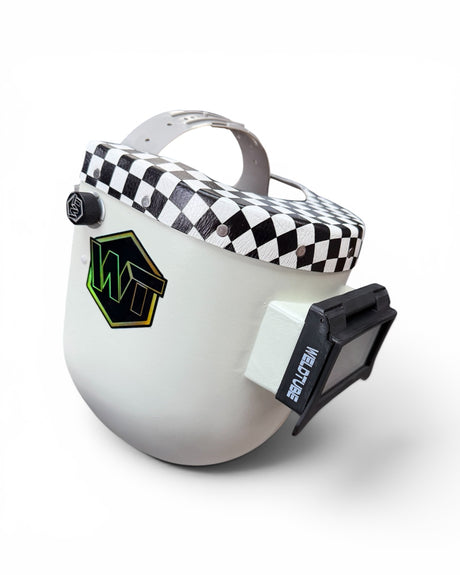Chopped Leather Top PIPELINER Welding Helmet, NO-CUT Bottom with Aluminum Fasteners & High Visibility Lens