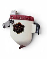 Chopped Leather Top PIPELINER Welding Helmet, MEDIUM CUT Bottom with GOATEE BIB, Aluminum Fasteners & High Visibility Lens