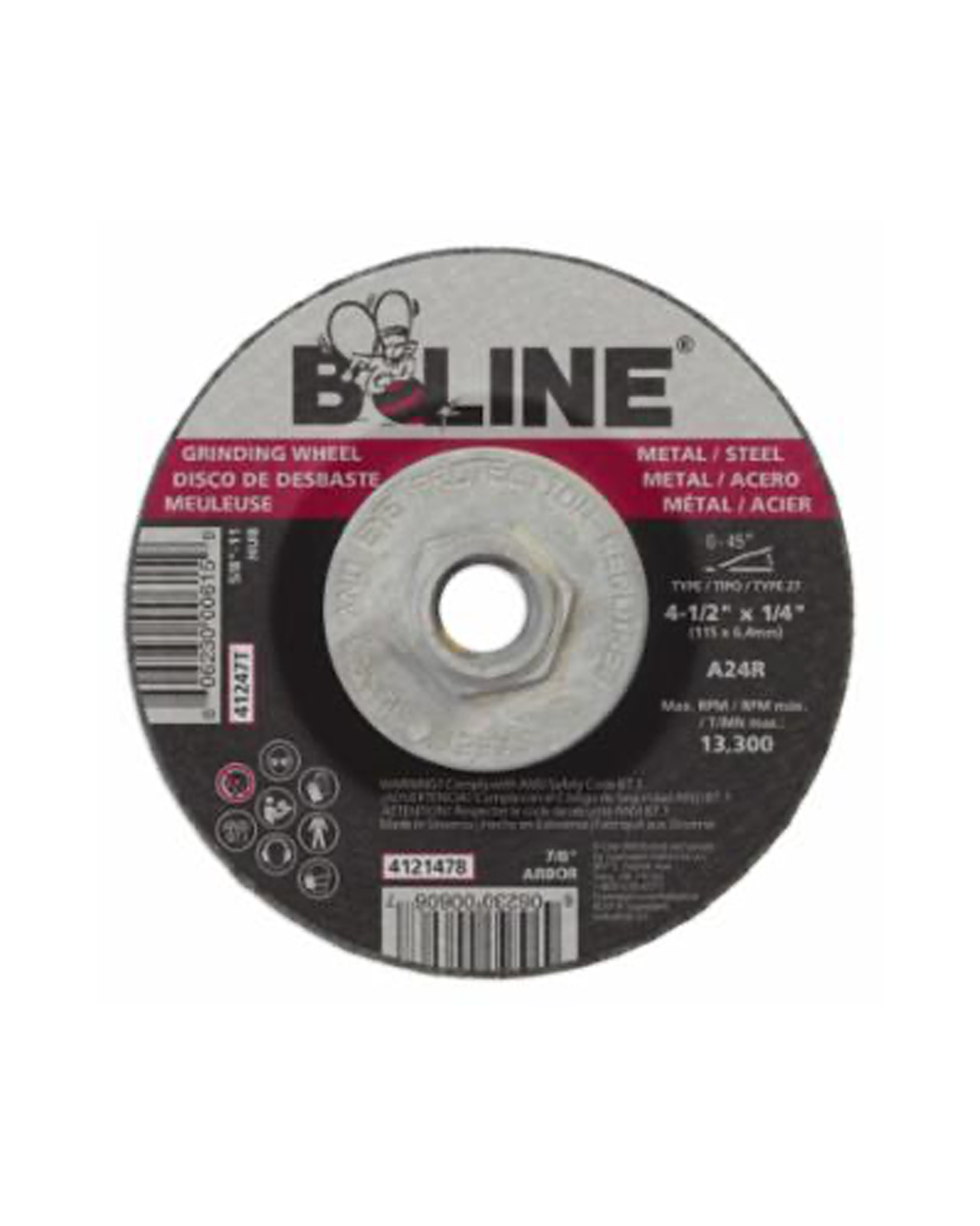 B LINE 4-1/2 X 1/4 X 5/8-11 Grinding Wheel With Threaded Hub