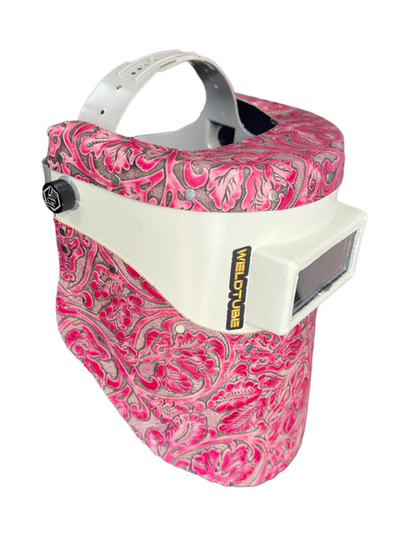 Chopped Leather Top/Bottom PIPELINER Welding Helmet with Aluminum Fasteners & High Visibility HD Lens