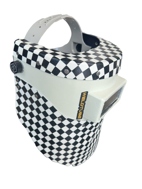 Chopped Leather Top/Bottom PIPELINER Welding Helmet with Aluminum Fasteners & High Visibility HD Lens