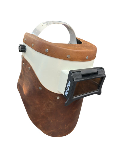 Chopped Leather Top/Bottom PIPELINER Welding Helmet with Aluminum Fasteners & High Visibility HD Lens
