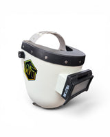 READY TO SHIP – Slim Chopped Pipeliner Welding Helmet | Black Leather Top & Goatee w/Flip-Front Adapter