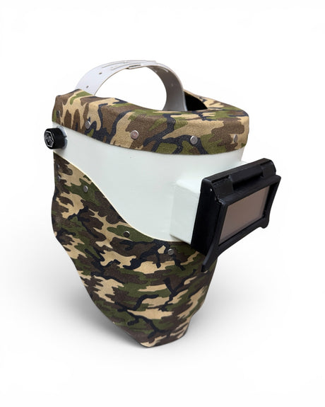 Chopped Leather Top/Bottom PIPELINER Welding Helmet with Aluminum Fasteners & High Visibility HD Lens