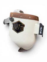 Chopped Leather Top PIPELINER Welding Helmet, MEDIUM CUT Bottom with GOATEE BIB, Aluminum Fasteners & High Visibility Lens