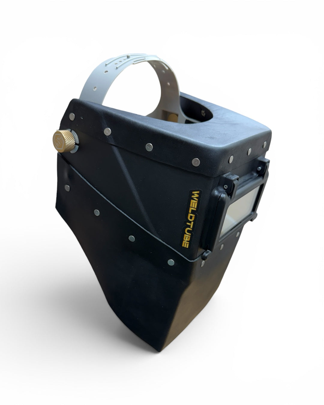 READY TO SHIP – Chopped Futura Welding Hood | Black Leather Top/Bottom