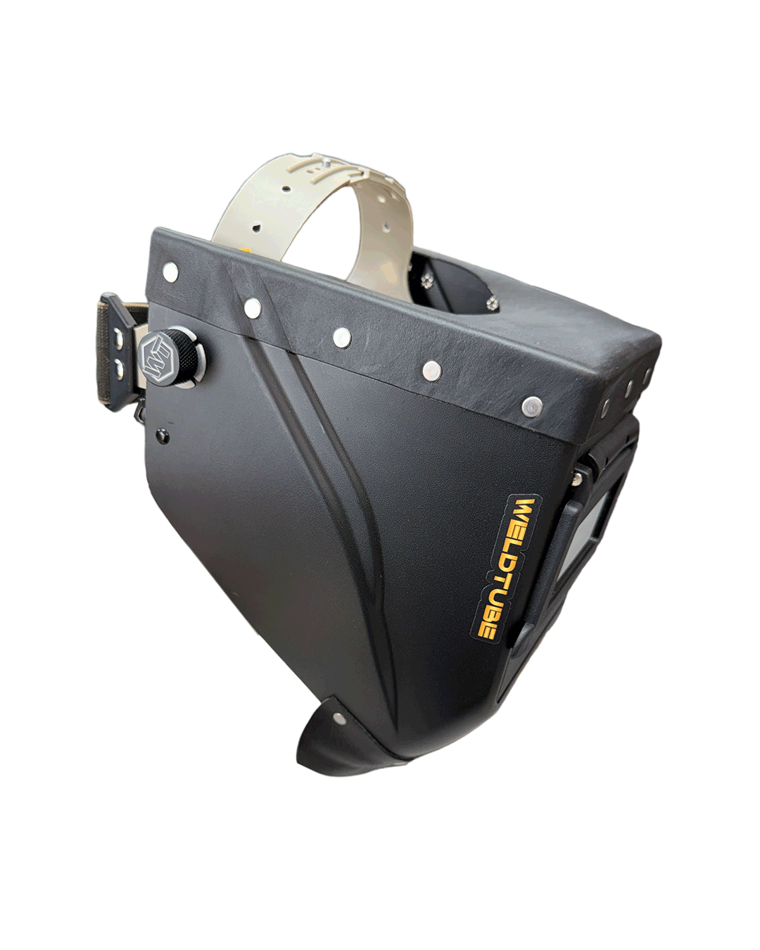 READY TO SHIP – LowPRO Black Star Chopped Welding Helmet | Black Leather Top & Goatee w/Alpha Strap