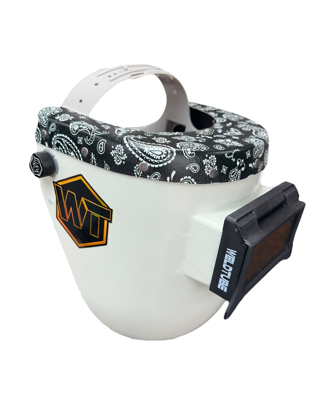 Chopped Leather Top PIPELINER Welding Helmet, SLIM CUT Bottom with Aluminum Fasteners & High Visibility HD Lens