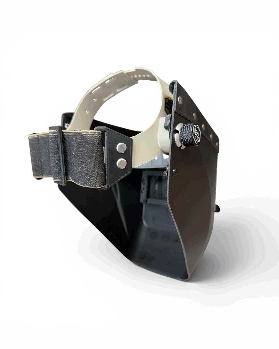 READY TO SHIP – LowPRO MARATHON Chopped Welding Helmet | Black Leather Top w/Alpha Strap
