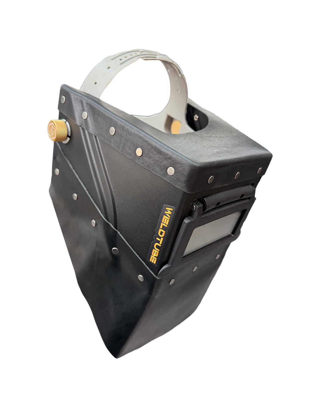 READY TO SHIP – LowPRO Chopped Welding Helmet | Black Leather Top & Bottom