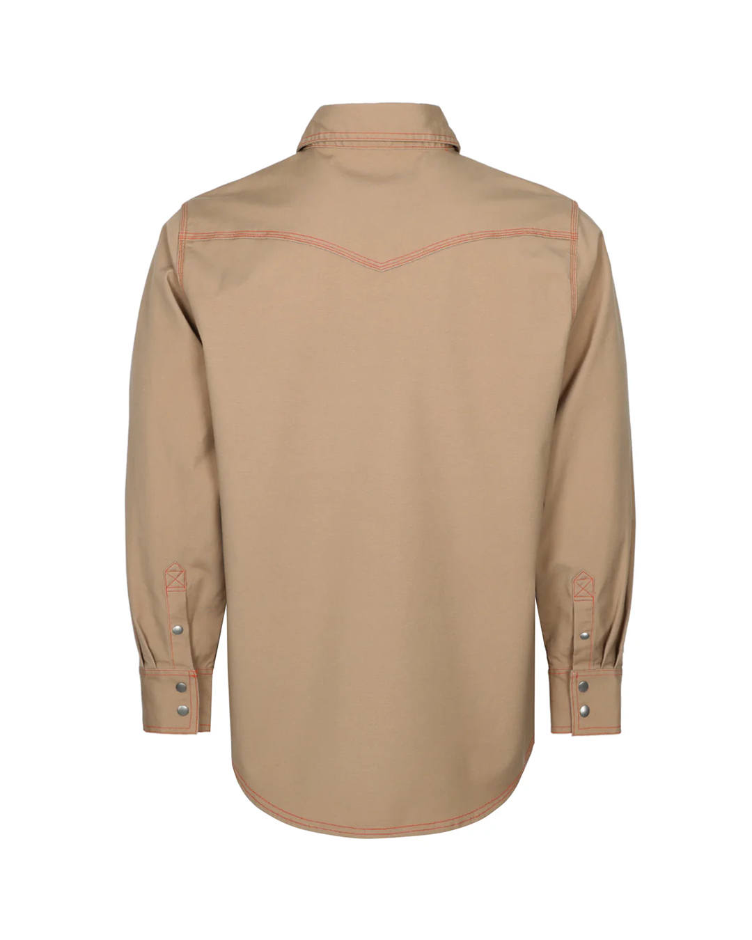 BOCOMAL Flame Resistant (FR) Heavyweight Shirt, 98% Cotton and 2% Spandex, Khaki Color With Orange Stitching