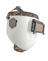 Chopped Leather Top PIPELINER Welding Helmet, MEDIUM CUT Bottom with GOATEE BIB, Aluminum Fasteners & High Visibility Lens