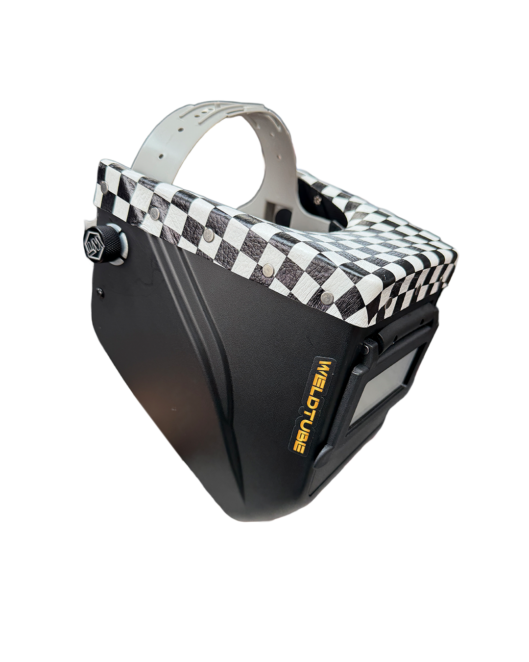 READY TO SHIP – LowPRO Chopped Welding Helmet | Checkered Leather Top