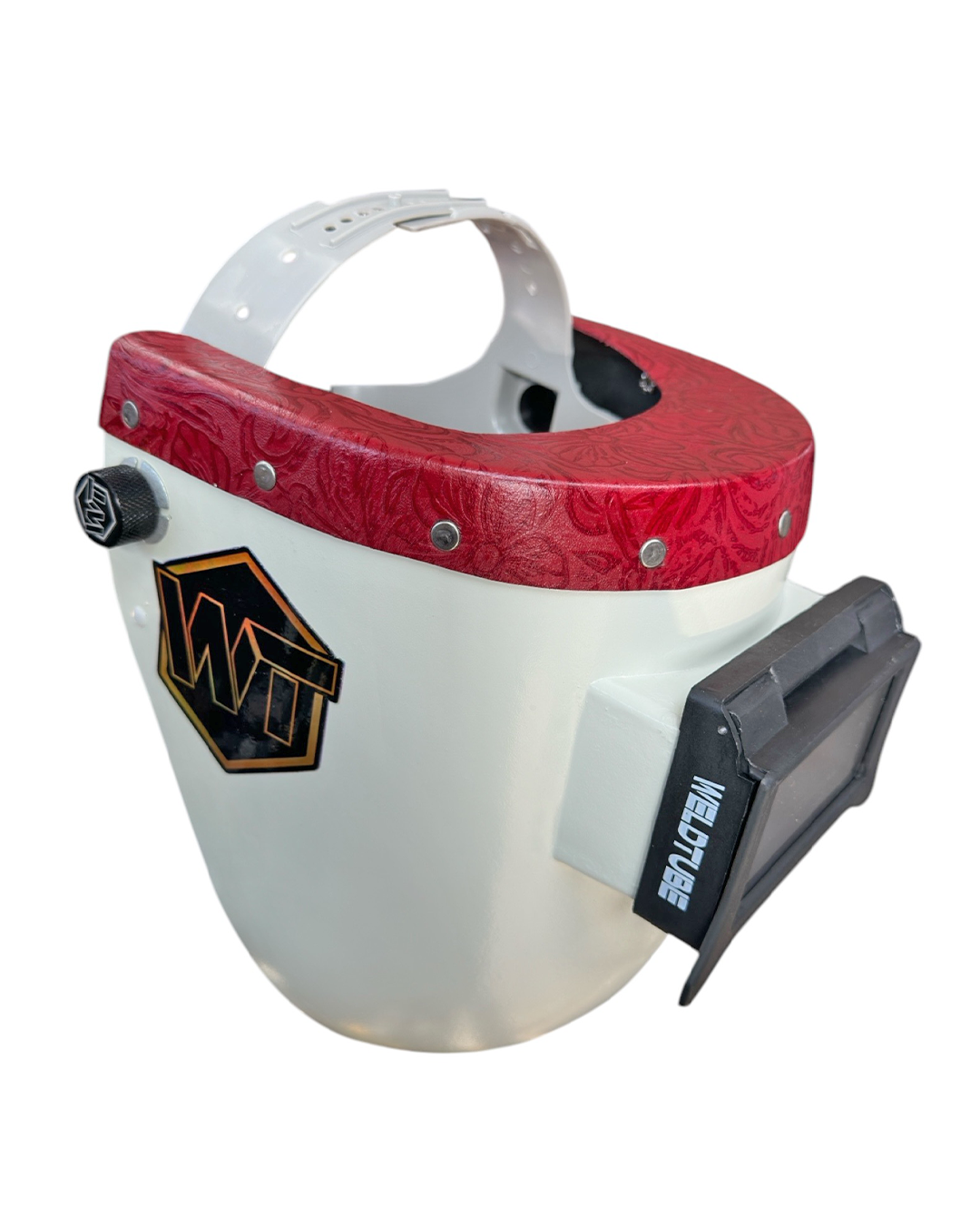Chopped Leather Top PIPELINER Welding Helmet, SLIM CUT Bottom with Aluminum Fasteners & High Visibility HD Lens