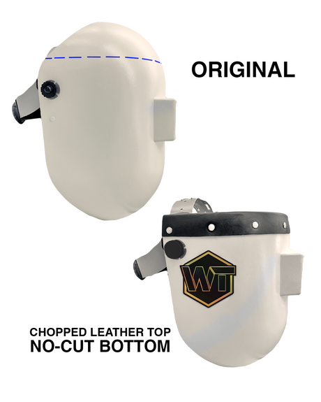 Chopped Leather Top PIPELINER Welding Helmet, NO-CUT Bottom with Aluminum Fasteners & High Visibility Lens