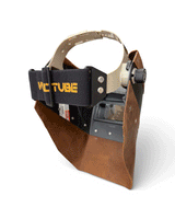READY TO SHIP – Chopped Futura MAVERICK Welding Hood | Crazy Horse Leather Top/Bottom w/Weldtube Strap Headgear