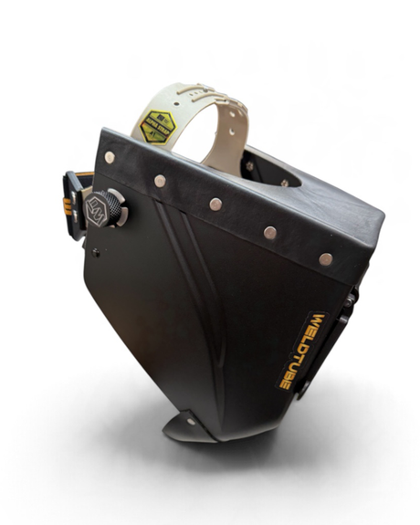 READY TO SHIP – LowPRO BLACK STAR Chopped Welding Helmet | Black Leather Top & Goatee w/Weldtube Alpha Strap