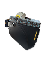READY TO SHIP – LowPRO APOLLO Chopped Welding Helmet | Teal Black Floral Leather Top w/Weldtube Alpha Strap