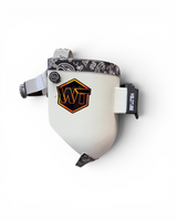 READY TO SHIP - Medium Chopped Pipeliner Welding Helmet | Black Paisley Leather Top & Goatee w/Flip-Front Adapter