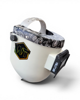 READY TO SHIP - Medium Chopped Pipeliner Welding Helmet | Black Paisley Leather Top & Goatee w/Flip-Front Adapter