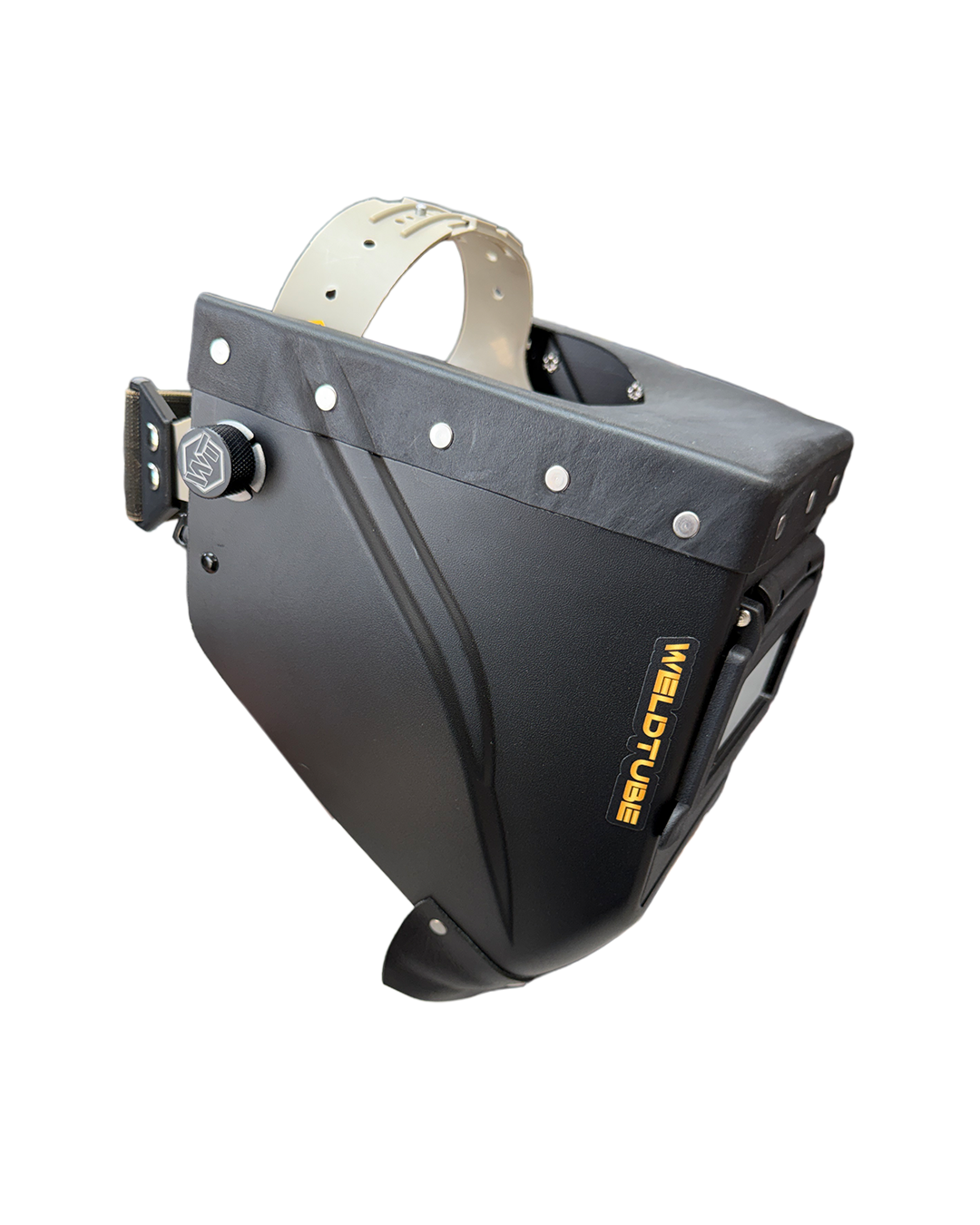 READY TO SHIP – LowPRO Black Star Chopped Welding Helmet | Black Leather Top & Goatee w/Alpha Strap