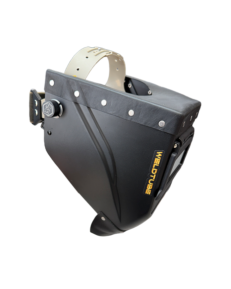 READY TO SHIP – LowPRO Black Star Chopped Welding Helmet | Black Leather Top & Goatee w/Alpha Strap