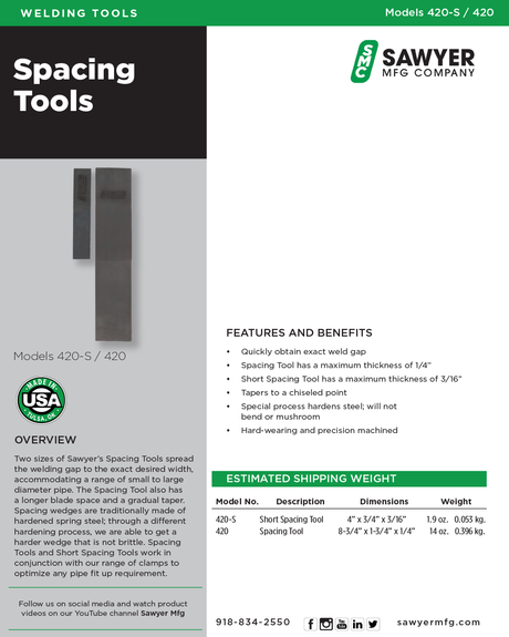 SAWYER Spacing Wedge for Pipe Welding, Fitting, and Metal Working