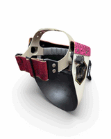 READY TO SHIP – Slim HOTLINE Chopped Pipeliner Welding Helmet | Hot Pink Floral Leather Top w/Alpha Strap and Flip-Front Adapter