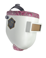 Chopped Leather Top PIPELINER Welding Helmet, MEDIUM CUT Bottom with GOATEE BIB, Aluminum Fasteners & High Visibility Lens