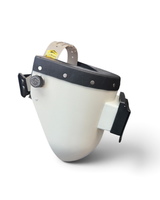 READY TO SHIP – Slim LOCUS F. Chopped Pipeliner Welding Helmet | Black Leather Top w/Weldtube Alpha Strap Headgear and Flip-Front Adapter