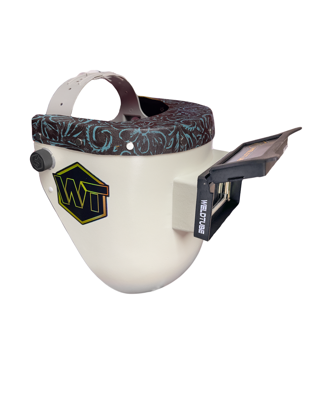 Chopped Leather Top PIPELINER Welding Helmet, SLIM CUT Bottom with Aluminum Fasteners & High Visibility HD Lens