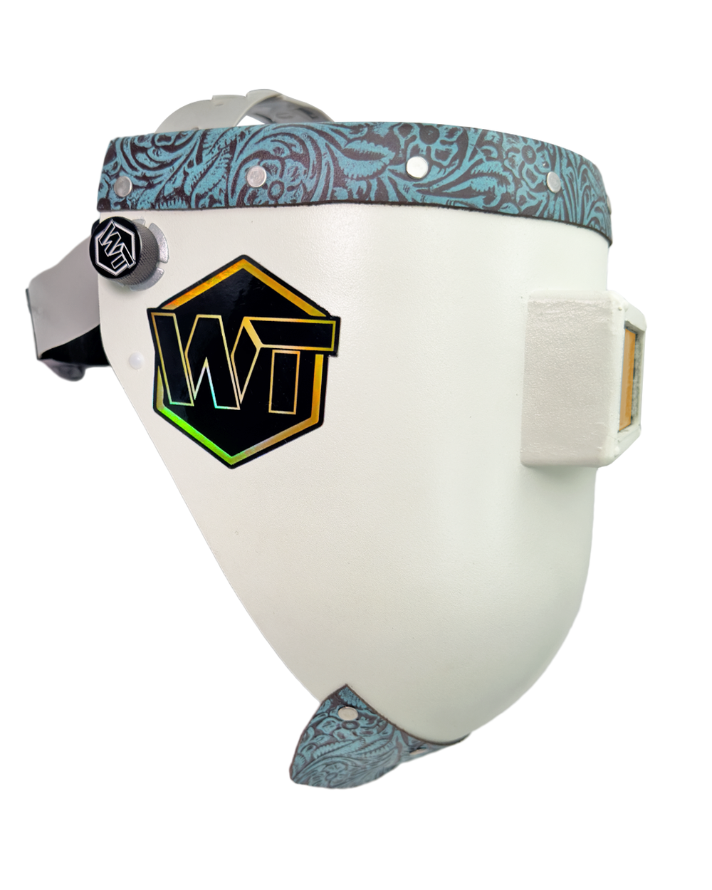 Chopped Leather Top Pipeliner Welding Helmet - Slim Cut, Gold HD Lens, Flip-Front Adapter