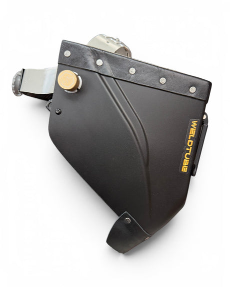 Chopped Leather Top LOWPRO Welding Helmet WITH FIBRE-METAL HEADGEAR, GOATEE BIB, Aluminum Fasteners & High Visibility HD Lens