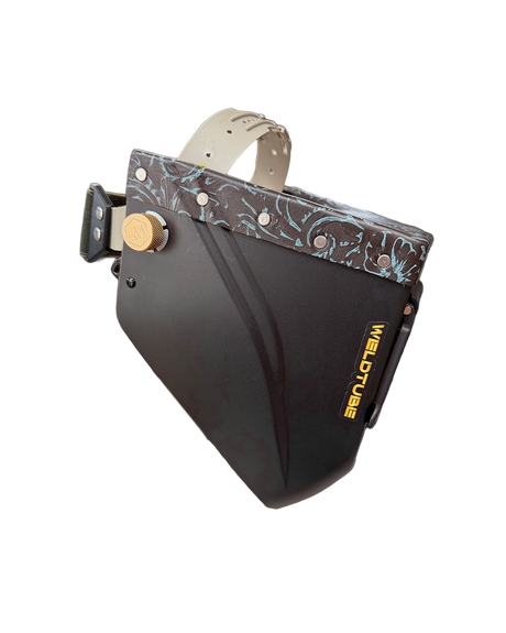 READY TO SHIP – LowPRO Alpha Chopped Welding Helmet | Teal Black Floral Leather Top
